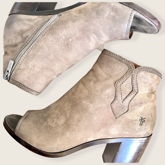 Frye Danica Peep Toe Grey Suede Cute Fall Booties - Picture 14 of 16